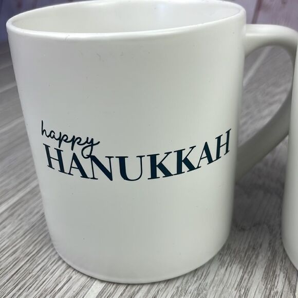 Threshold "Happy Hanukkah" 16oz White Stoneware Coffee Mug - Lot of 2 - Picture 3 of 5